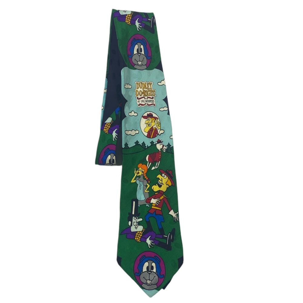 Vintage 1993 Rocky & Bullwinkle Mounties Tie Silk Italy VTG Cartoon